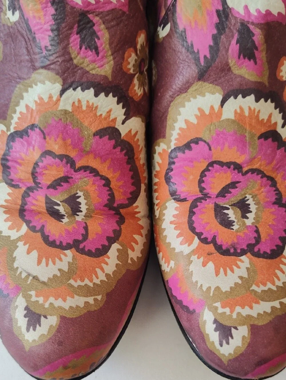 BALDININI ITALY Pink Multicolor Floral Knee-High Leather Boots Size 38 US 8